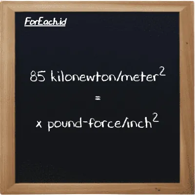 Example kilonewton/meter<sup>2</sup> to pound-force/inch<sup>2</sup> conversion (85 kN/m<sup>2</sup> to lbf/in<sup>2</sup>)